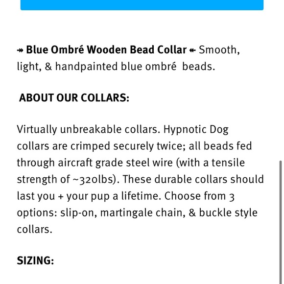 Blue Ombré Wooden Bead Dog Collar - Picture 9 of 9